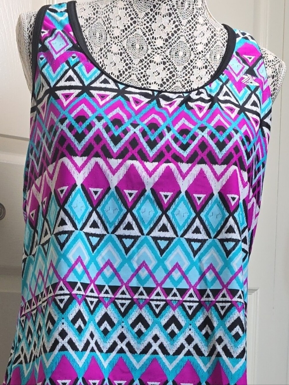 ZeroXposur Swimwear Pink, Teal, Black & White Swim Top
